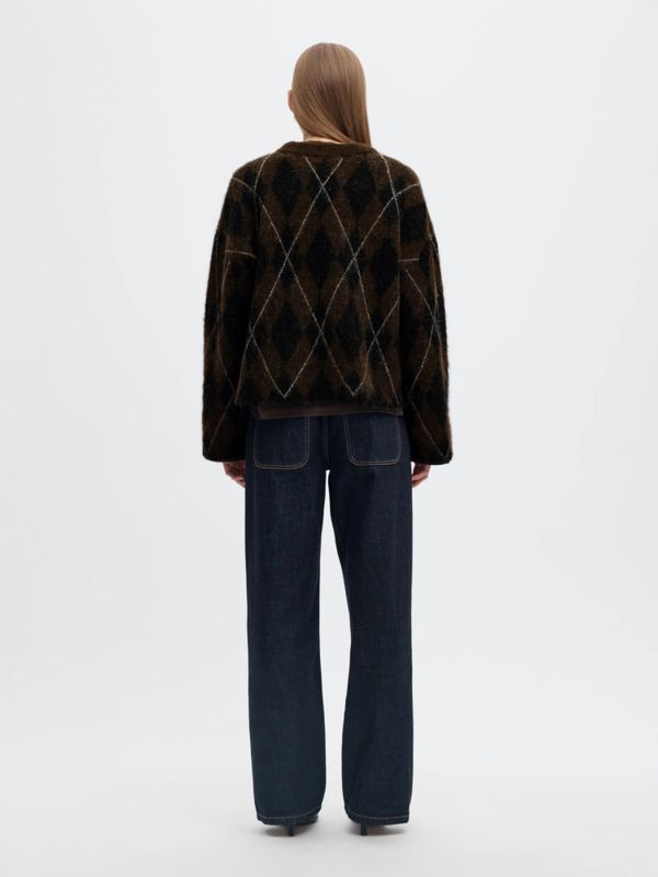 Lulu Brushed Argyle Knit O-Neck Delicioso Black Selected Femme