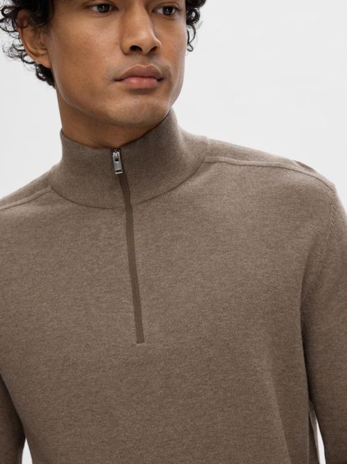 Hovedbilde Berg Half Zip Knit Langermet Teak Melange ...