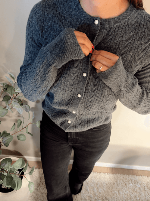 Hovedbilde Vikerry Cable LS Knit Cardigan Dark Grey Melange ...