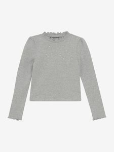 Hovedbilde Topp Rib Langermet Med Strass Light Grey Melange ...