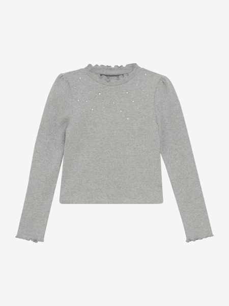 Topp Rib Langermet Med Strass Light Grey Melange Creamie 