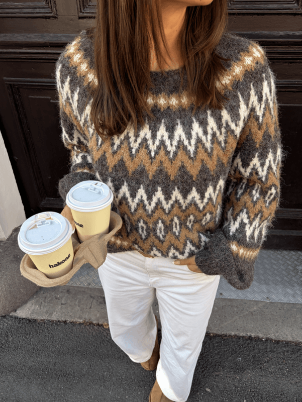 Vibows O-Neck Jacquard Knit Top Coffee Bean VILA