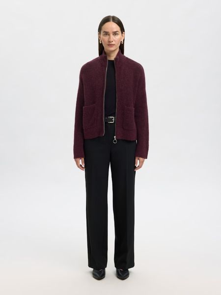 Sia Ras Knit Cardigan Zipper Fig Selected Femme