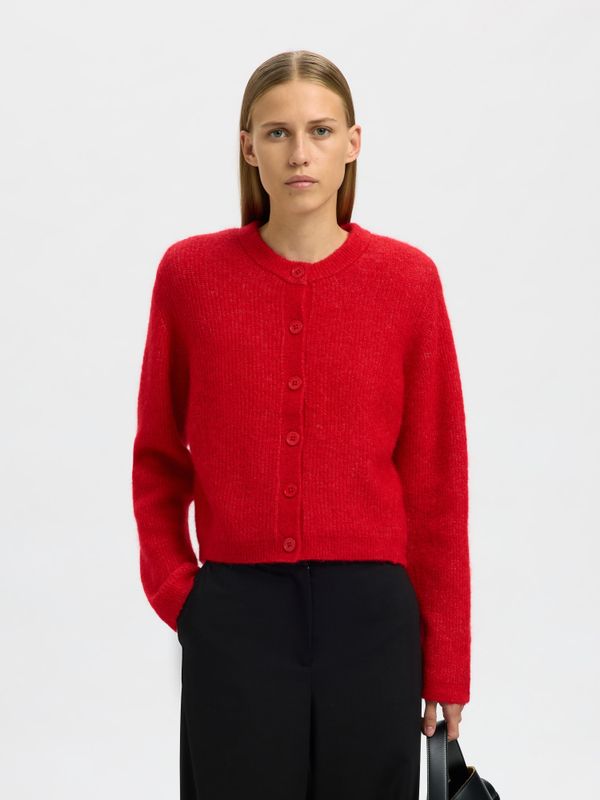 Sia Ras Knit Cropped Cardigan Equestrian Red Selected Femme